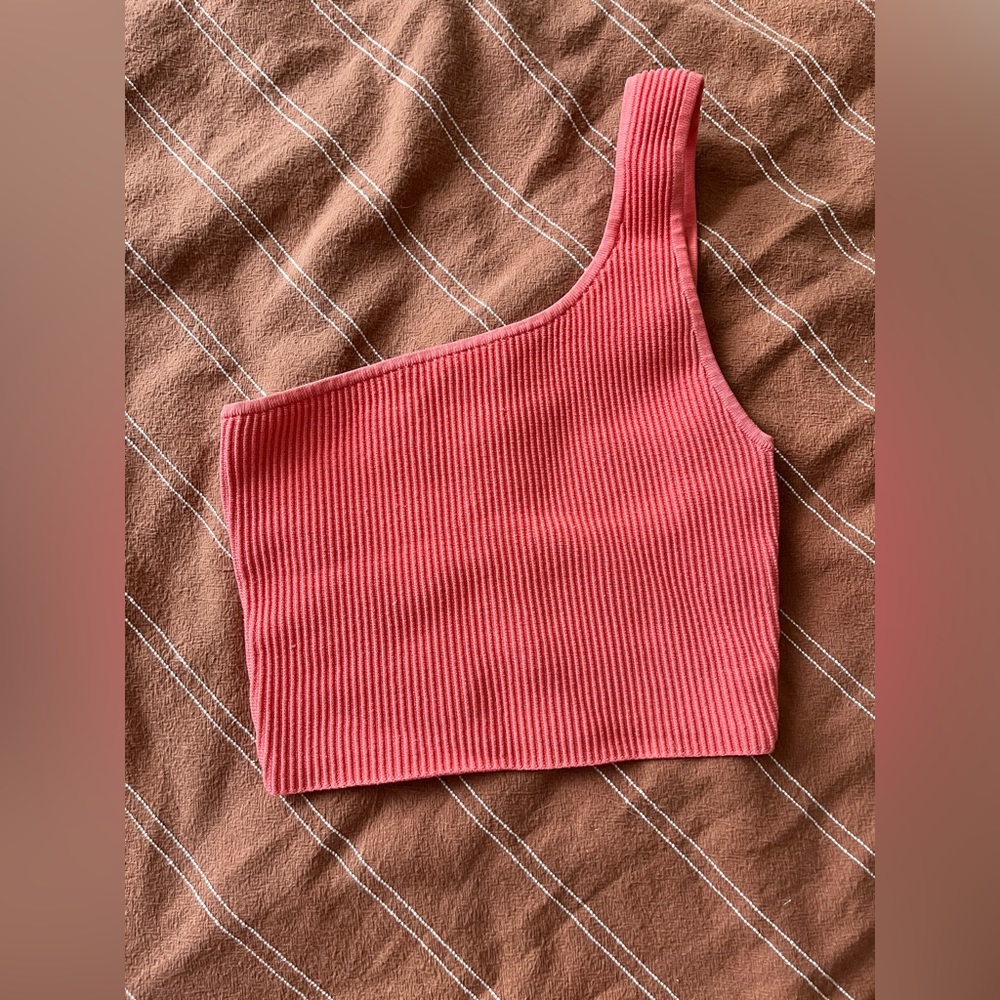 Aritzia Pink Ribbed One-Shoulder Top